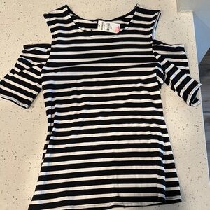Black and White Striped Women's Cold Shoulder Top